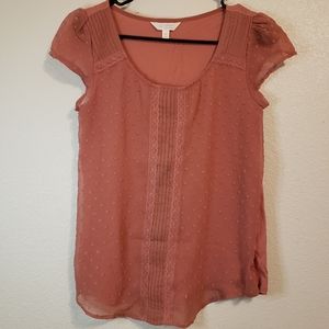 LC Lauren Conrad | Dusty Rose Lace Cap Sleeve Blouse (Cottagecore, Fairycore)